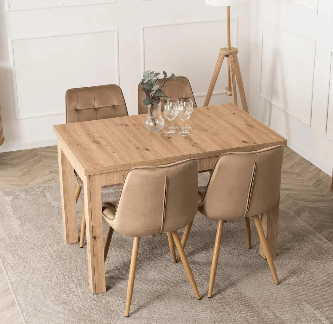 Обеденный набор 1+4 Mebel Elite Skubi 120/160 Rodri (Artisan Oak/Beige)