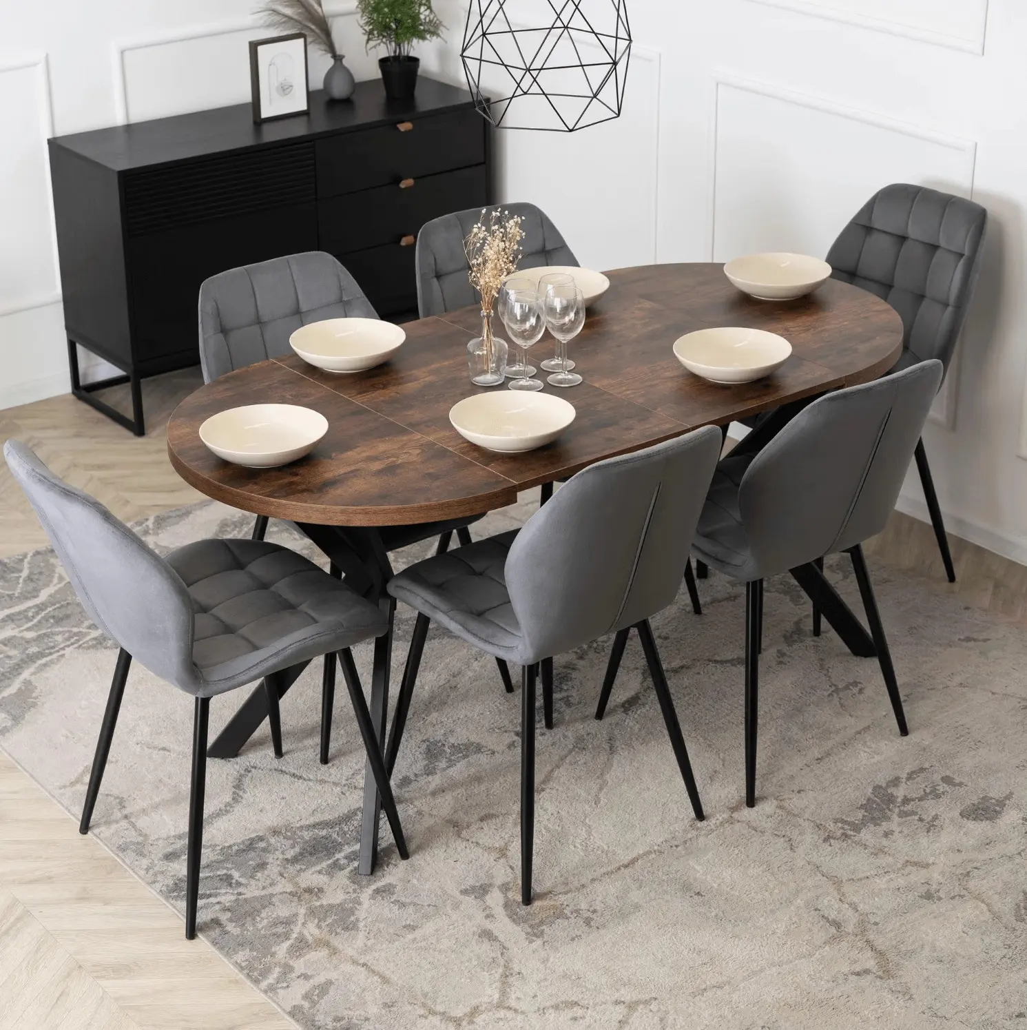 Обеденный набор 1+6 Mebel Elite Dorian 80/160 Lucky (Rustic Oak/Black/Grey) - 2