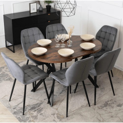 Обеденный набор 1+6 Mebel Elite Dorian 80/160 Lucky (Rustic Oak/Black/Grey)