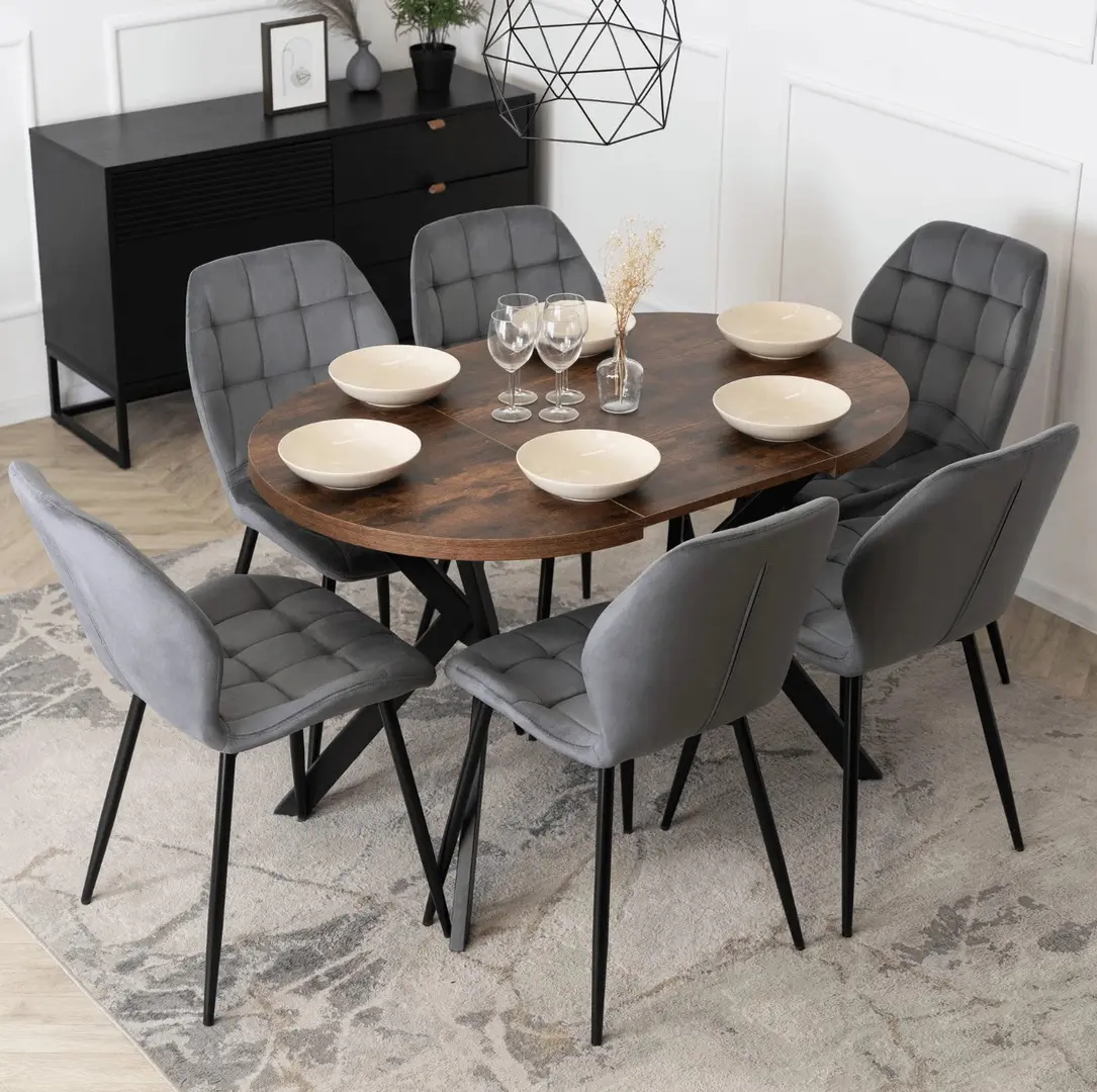 Обеденный набор 1+6 Mebel Elite Dorian 80/160 Lucky (Rustic Oak/Black/Grey)