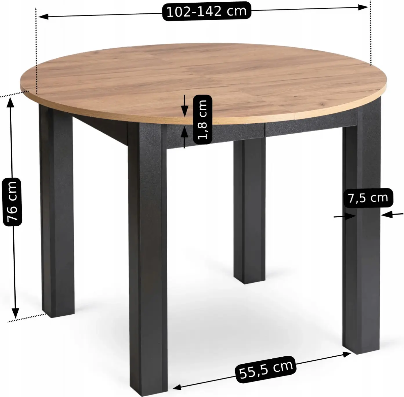 Set masa si scaune 1+6 Mebel Elite Harry 102/142 Chris (Craft Oak/Black/Grey) - 6