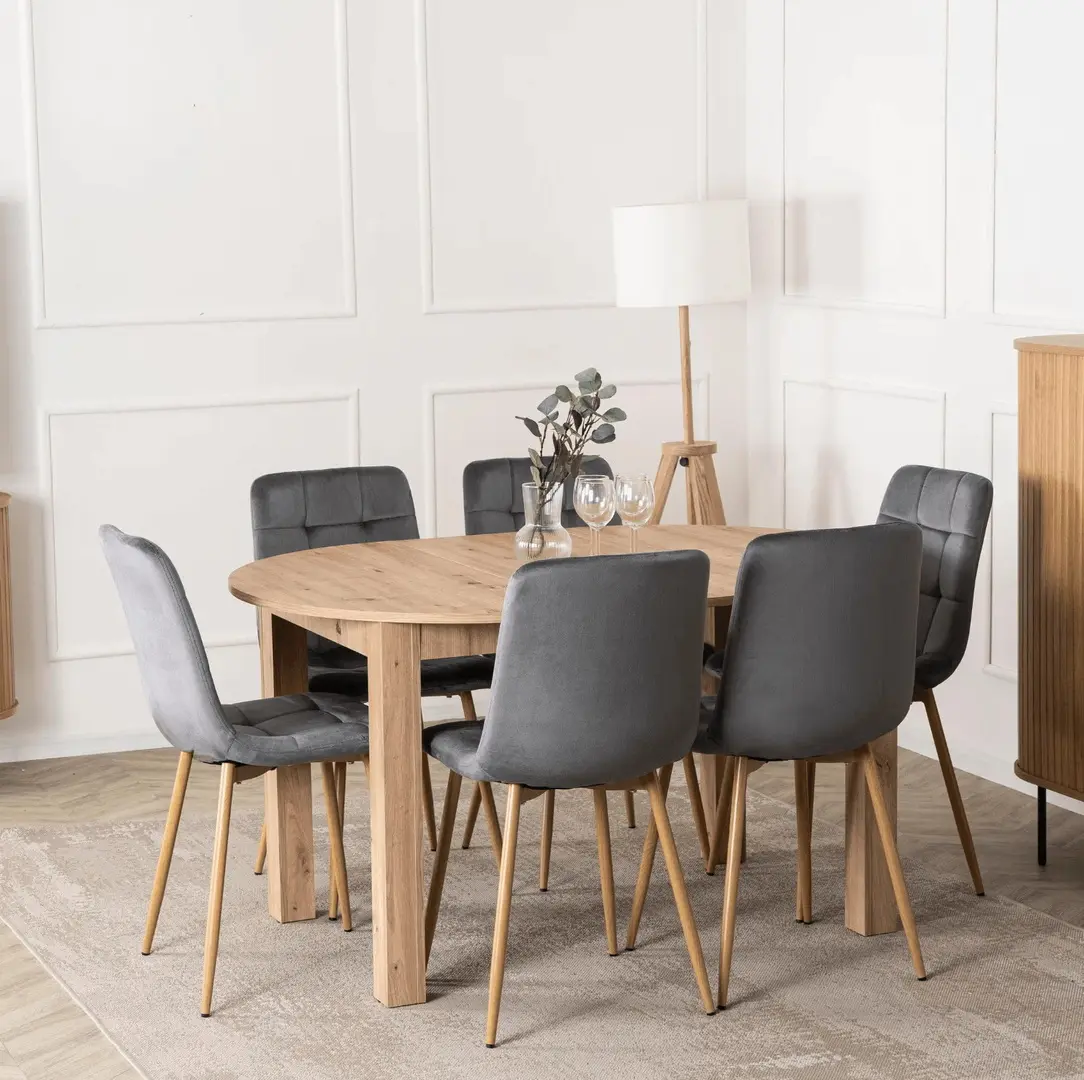 Обеденный набор 1+6 Mebel Elite Harry 102/142 Fredy (Artisan Oak/Grey)
