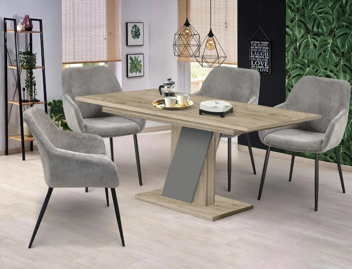 Обеденный набор Modern Slider 140/180x80x80 Craft Oak Gray/Slate Gray + Fabrik Home Sam Светло-серый (1+4)