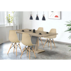 Set de sufragerie Modern Slider 140/180x80x80 Craft Oak Gray/Slate Gray + Sunrise C-01 Beige/Beech (1+4)