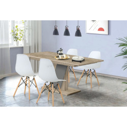 Set de sufragerie Modern Slider 140/180x80x80 Craft Oak Gray/Slate Gray + Sunrise C-01 White/Beech (1+4)