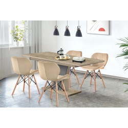 Set de sufragerie Modern Slider 140/180x80x80 Craft Oak Gray/Slate Gray + Sunrise C-22 Beige/Beech (1+4)