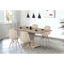 Set de sufragerie Modern Slider 140/180x80x80 Craft Oak Gray/Slate Gray + Sunrise C-24 PU Beige/Beech (1+4)