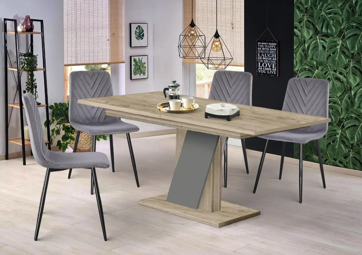 Set de sufragerie Modern Slider 140/180x80x80 Craft Oak Gray/Slate Gray + Yasen DC 5012 S Grey/Black (1+4)