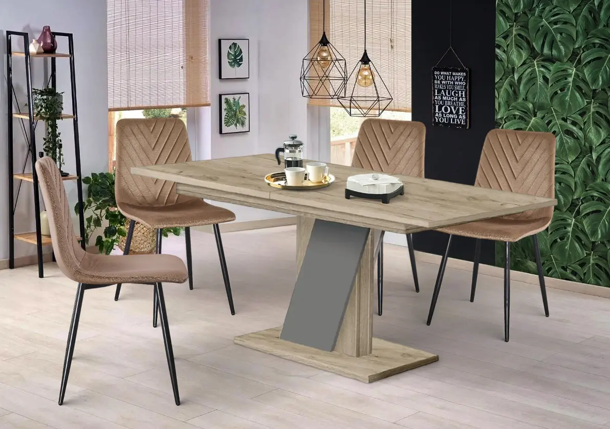 Set de sufragerie Modern Slider 140/180x80x80 Craft Oak Gray/Slate Gray + Yasen DC 5012 S Golden Brown/Black (1+4)