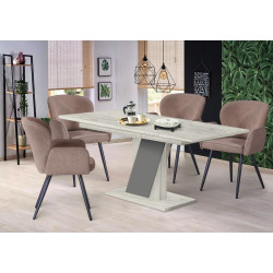 Set de sufragerie Modern Slider 140/180x80x80 Craft Oak White/Slate Gray + Fabrik Home Rio Light Brown (1+4)