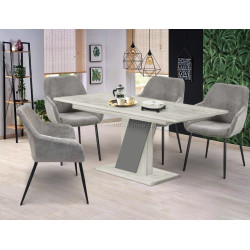 Set de sufragerie Modern Slider 140/180x80x80 Craft Oak White/Slate Gray + Fabrik Home Sam Light Grey (1+4)