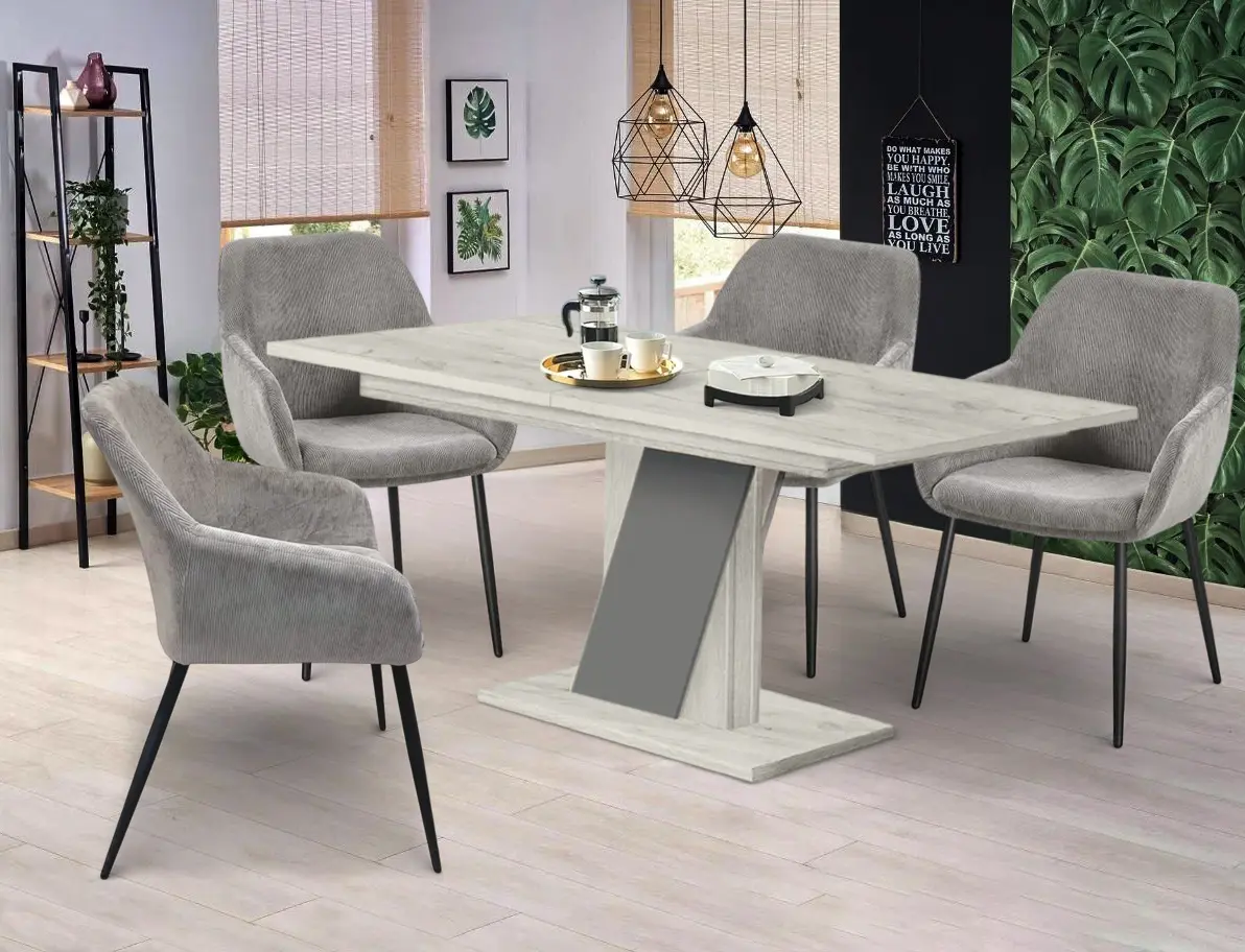Обеденный набор Modern Slider 140/180x80x80 Craft Oak White/Slate Gray + Fabrik Home Sam Светло-серый (1+4)