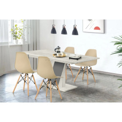 Set de sufragerie Modern Slider 140/180x80x80 Craft Oak White/Slate Gray + Sunrise C-01 Beige/Beech (1+4)