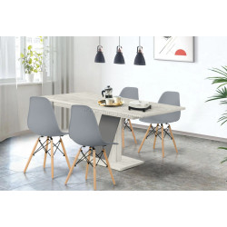 Set de sufragerie Modern Slider 140/180x80x80 Craft Oak White/Slate Gray + Sunrise C-01 Gray/Beech (1+4)