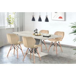 Set de sufragerie Modern Slider 140/180x80x80 Craft Oak White/Slate Gray + Sunrise C-22 Beige/Beech (1+4)