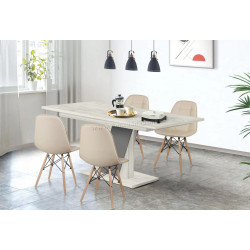 Set de sufragerie Modern Slider 140/180x80x80 Craft Oak White/Slate Gray + Sunrise C-24 PU Beige/Beech (1+4)