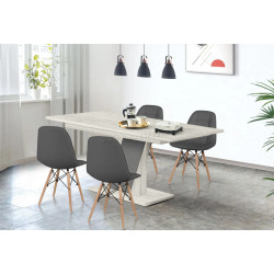 Set de sufragerie Modern Slider 140/180x80x80 Craft Oak White/Slate Gray + Sunrise C-24 PU Gray/Beech (1+4)