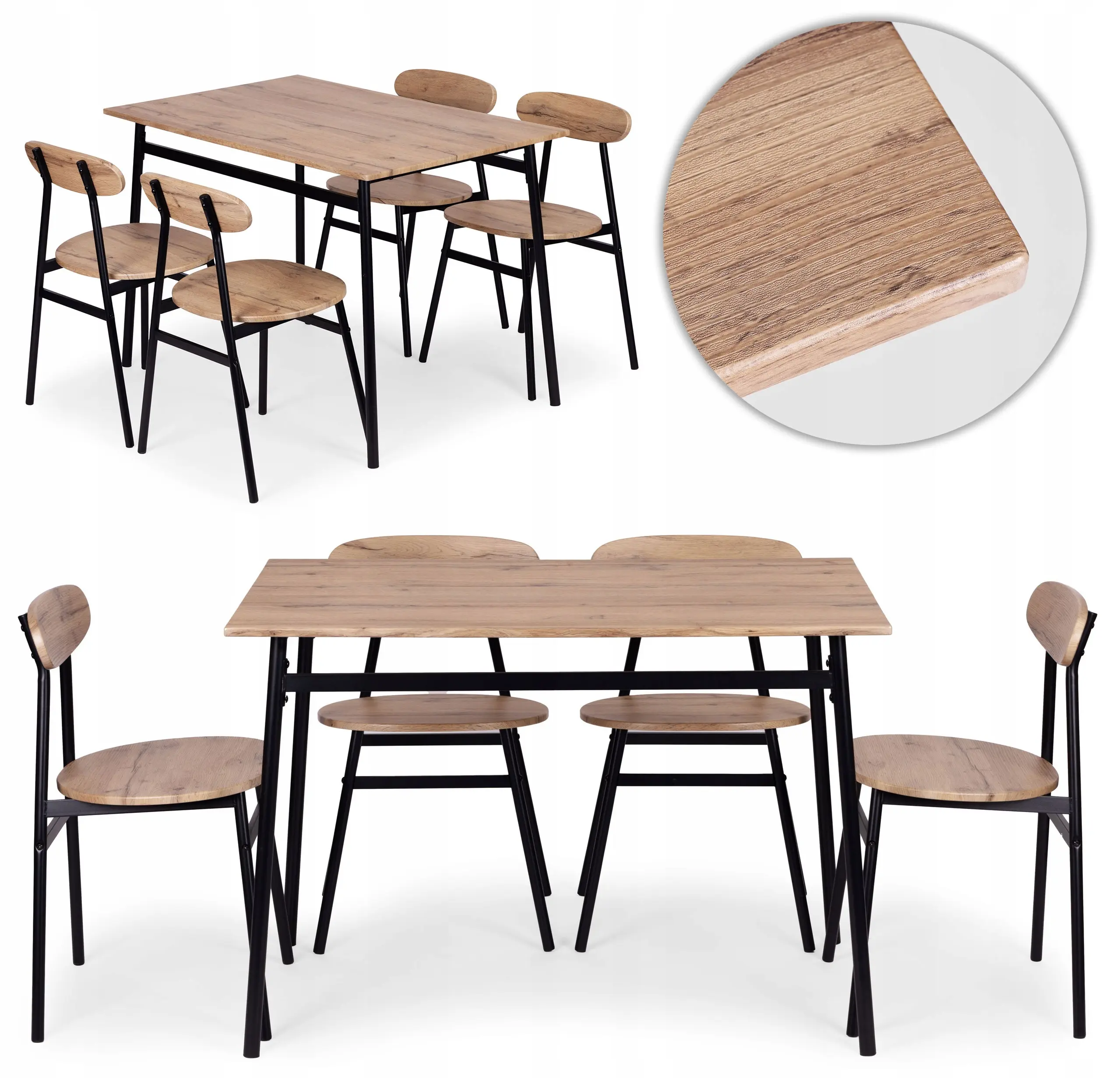 Set de sufragerie Modern Home Oslo 1+4 (Natural/Black)