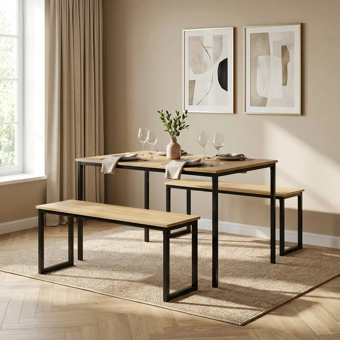 Обеденный набор ModernHome CZCY1106075T-MD-O 1+2 (Natura/Black)