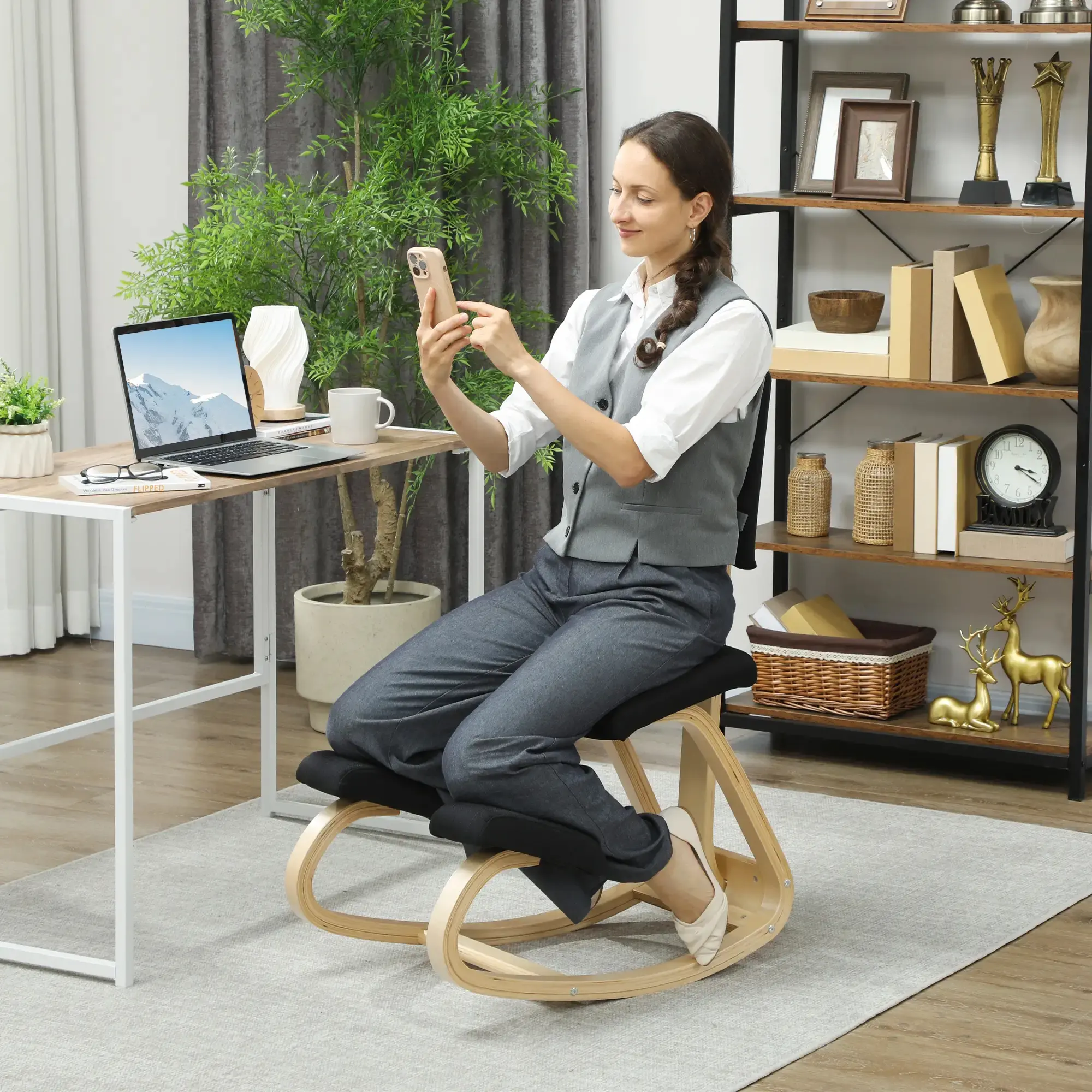 Scaun ergonomic Homcom 921-788V00BK (Black/Birch) - 3