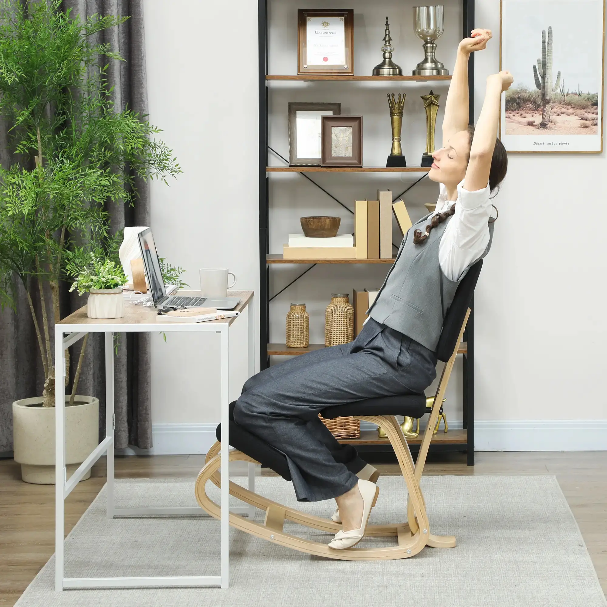 Scaun ergonomic Homcom 921-788V00BK (Black/Birch) - 4