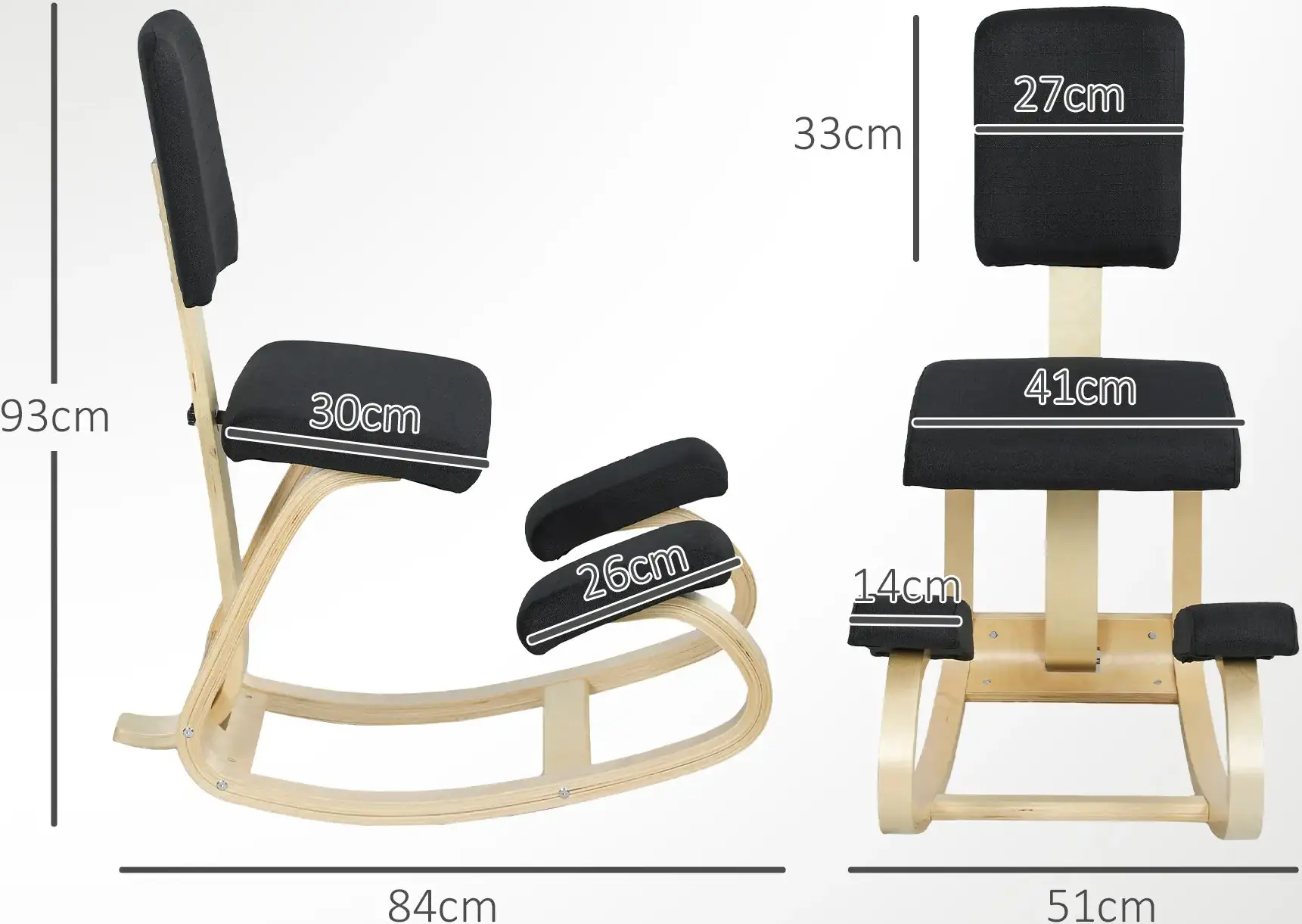 Scaun ergonomic Homcom 921-788V00BK (Black/Birch) - 6