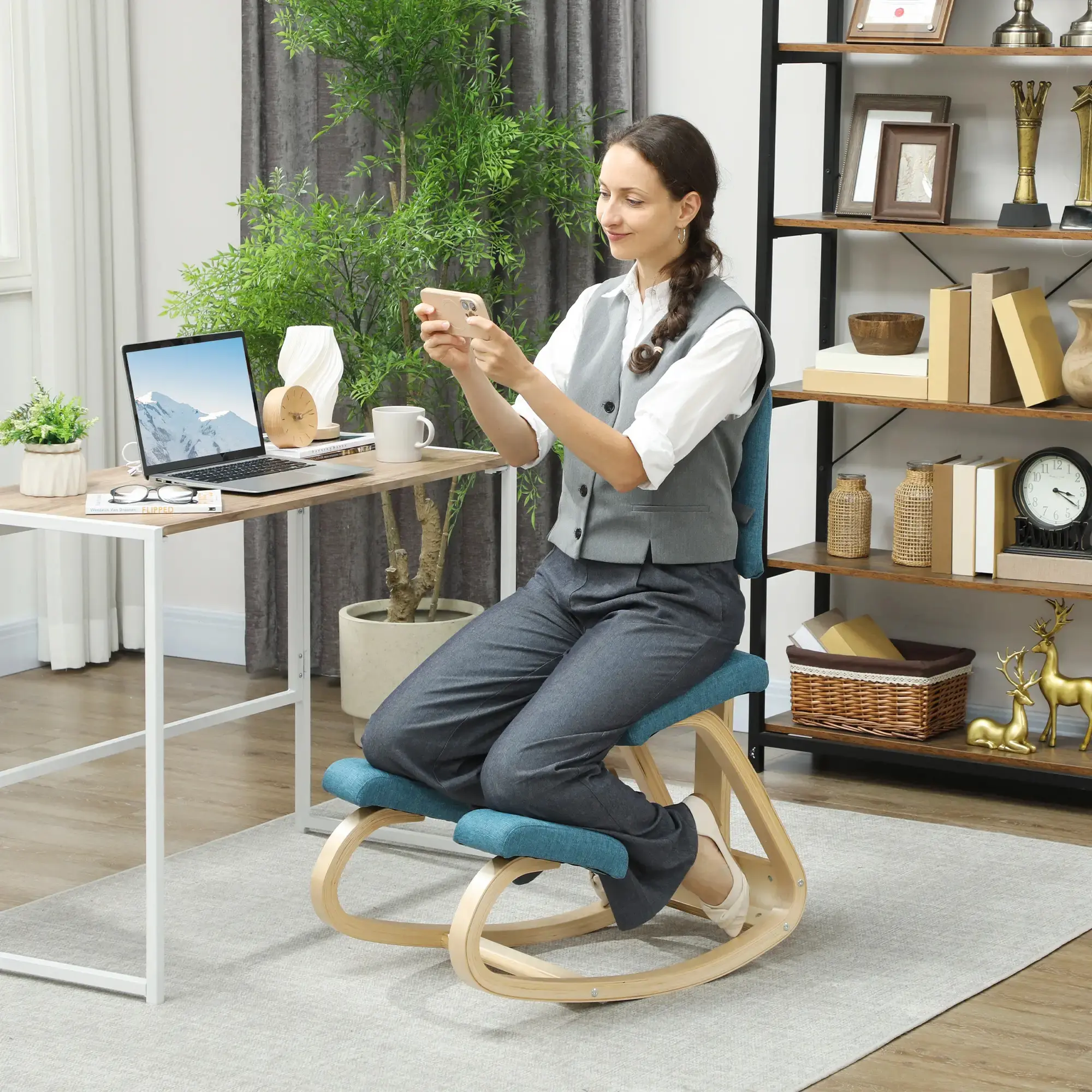 Scaun ergonomic Homcom 921-788V00DB (Blue/Birch) - 3
