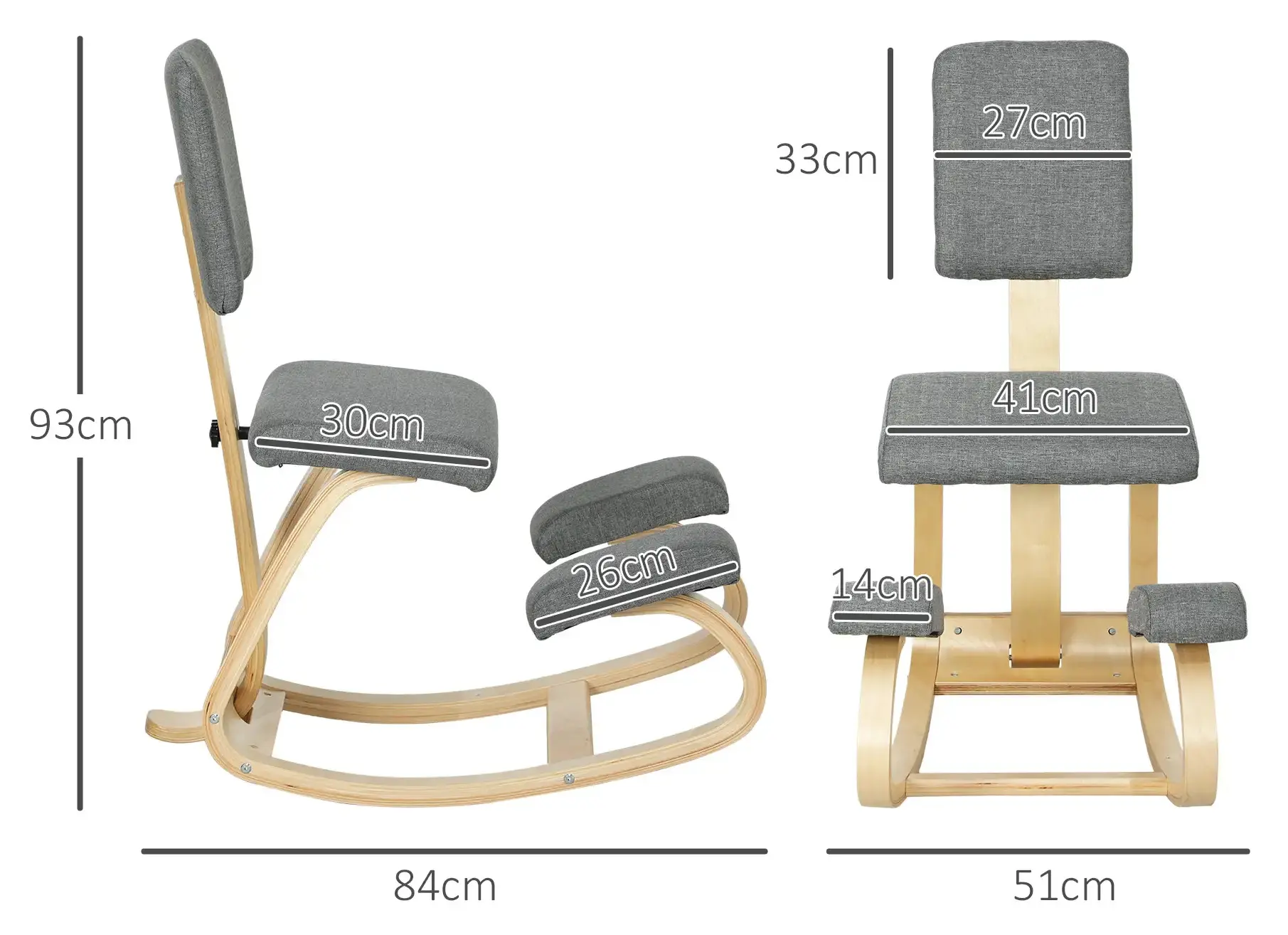 Эргономический стул Homcom 921-788V00GY (Grey/Natural) - 4