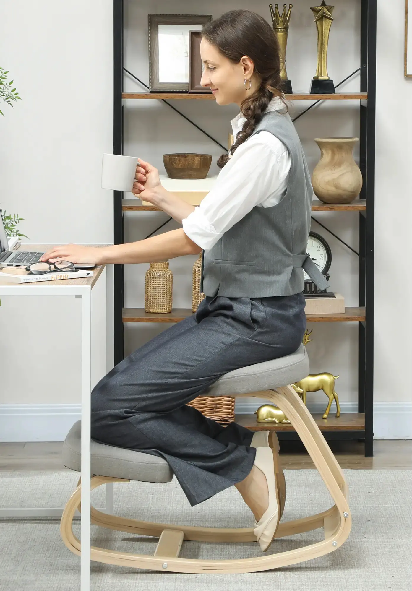 Scaun ergonomic Homcom 921-791V00LG (Grey/Birch) - 4