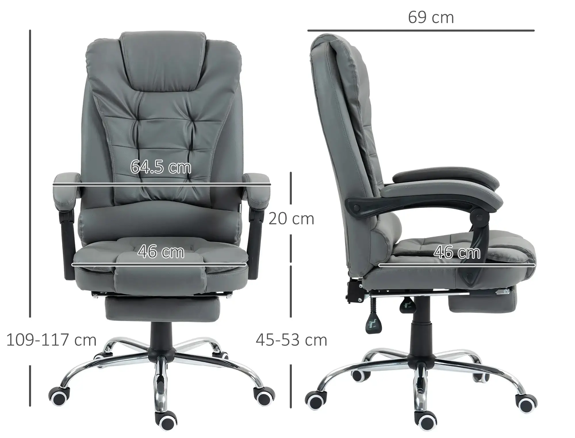 Fotoliu de birou Homcom 921-083V01GY (Grey) - 4