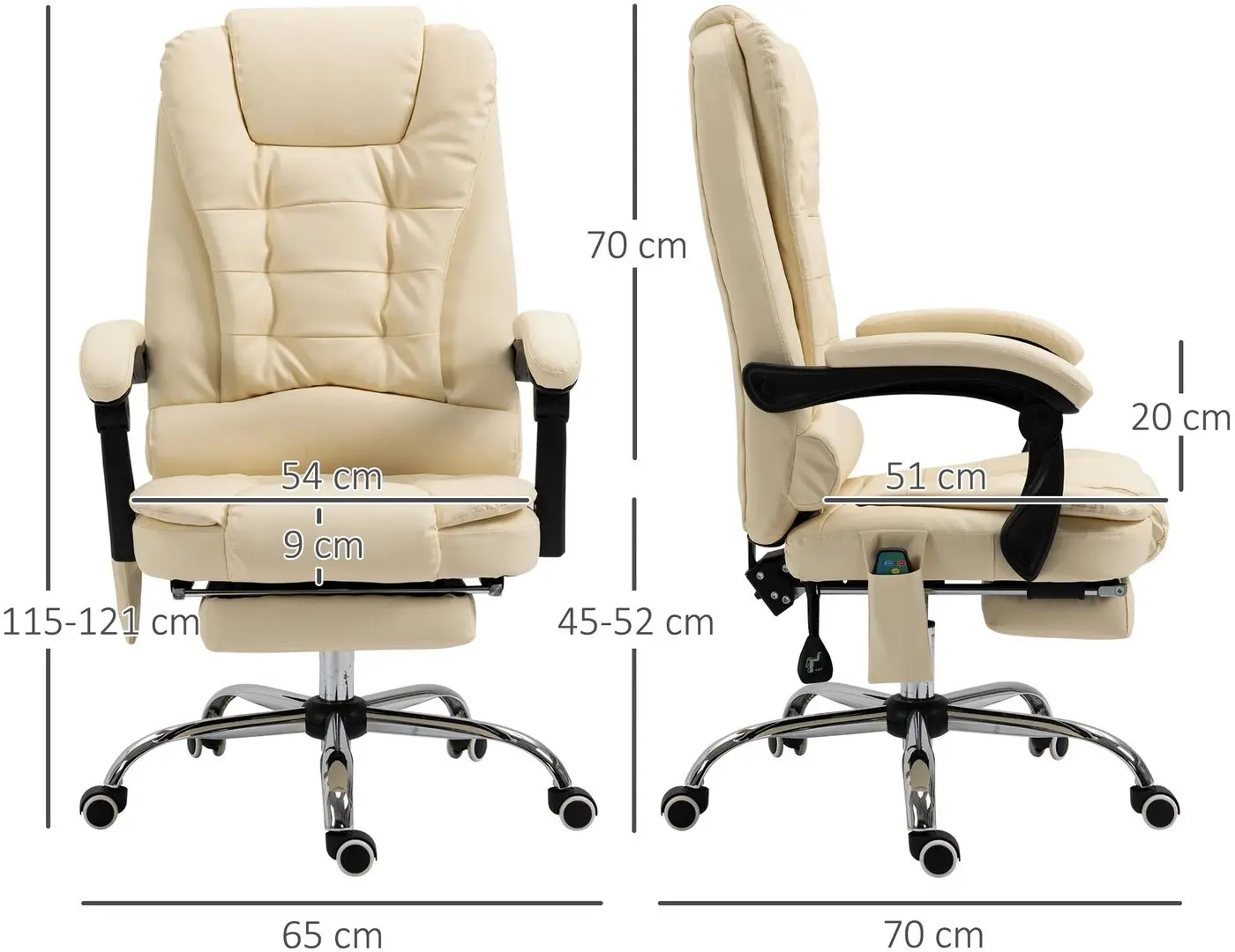 Fotoliu Vinsetto 921-318V92CW 65x160x104 cm (Cream) - 3