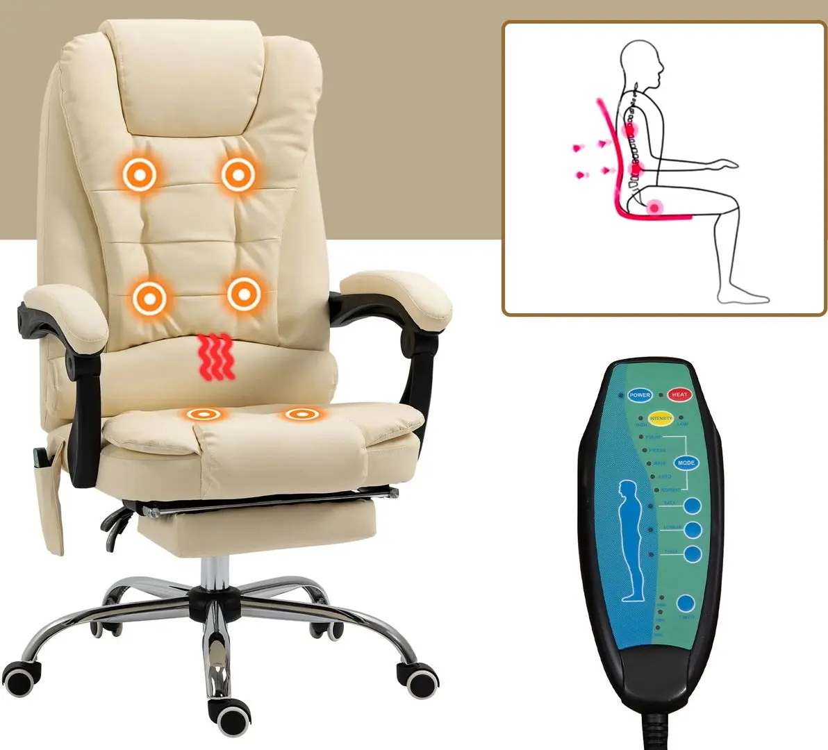 Fotoliu Vinsetto 921-318V92CW 65x160x104 cm (Cream) - 6