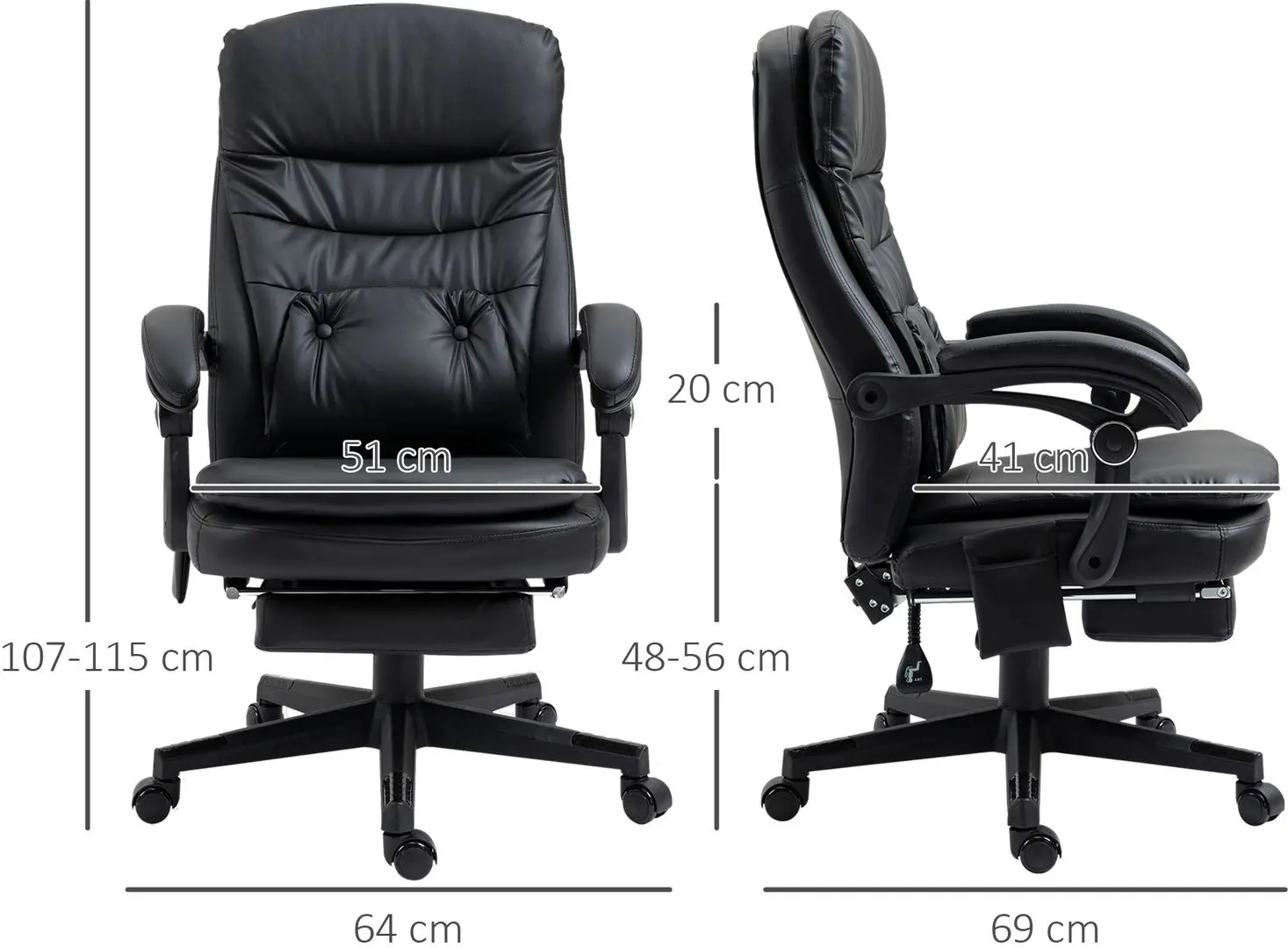 Fotoliu Vinsetto 921-592BK 64x69x115 cm (Black)