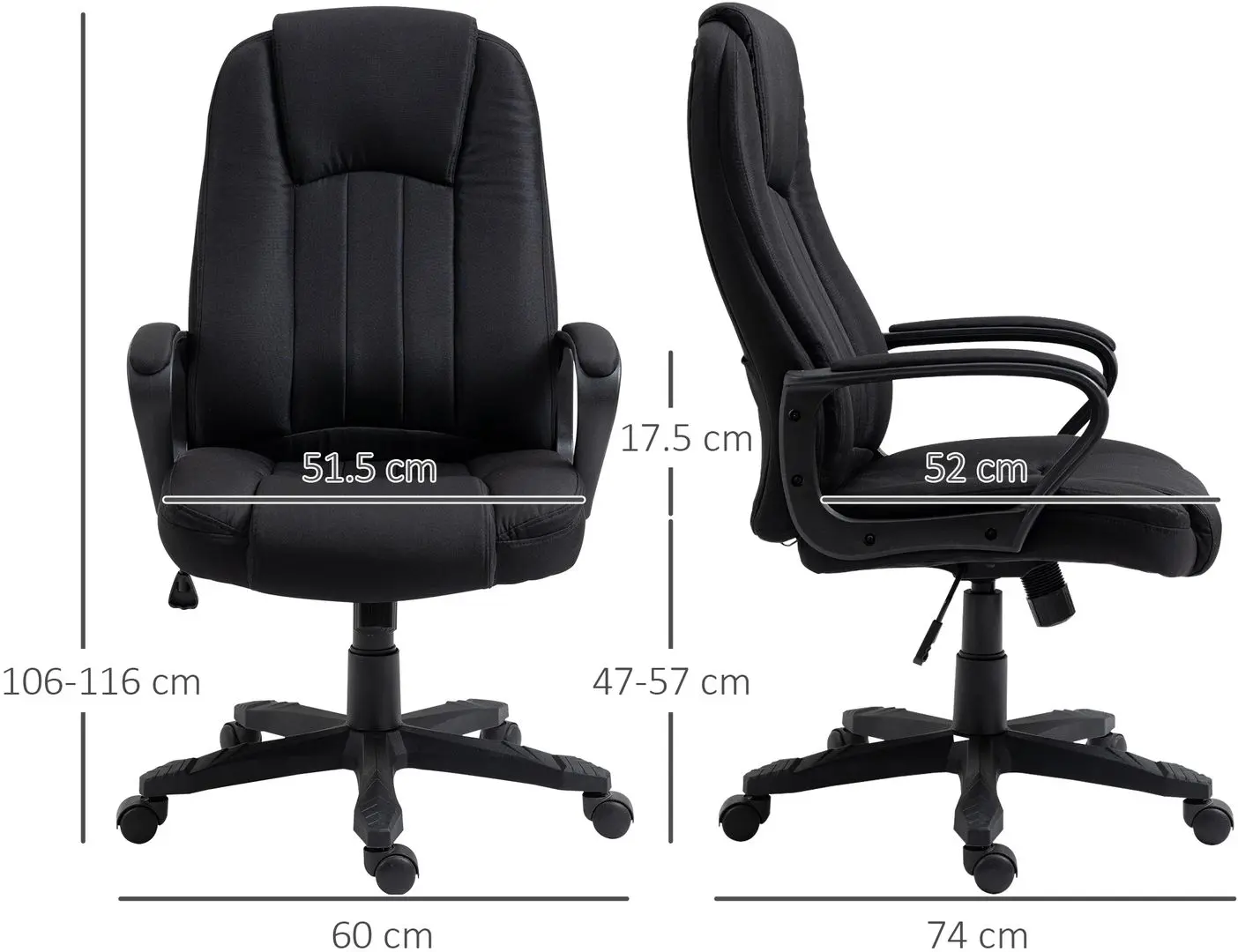 Fotoliu Vinsetto 921-593BK 60x74x116 cm (Black)