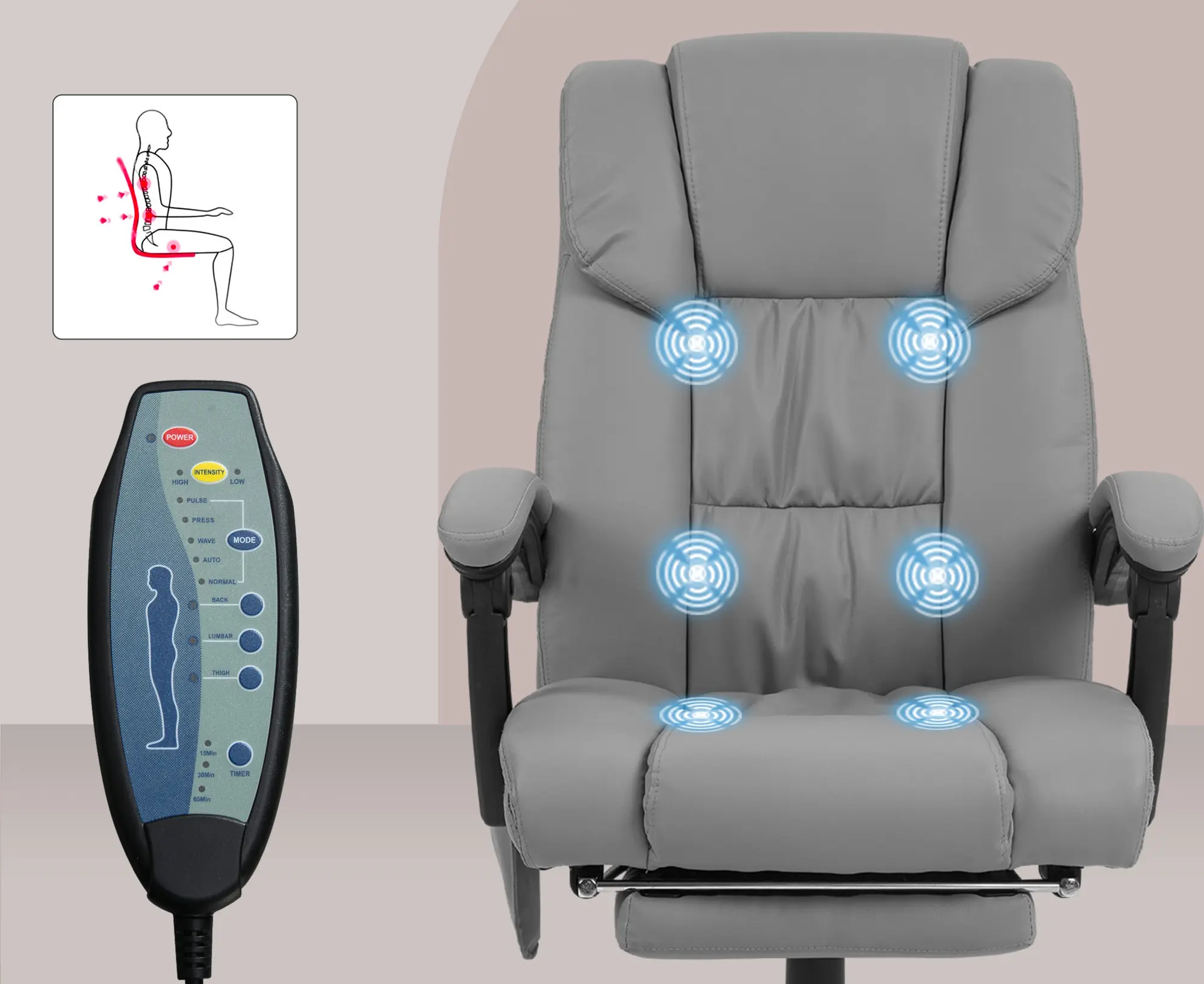 Fotoliu de birou Vinsetto 921-275V90GY (Grey) - 5