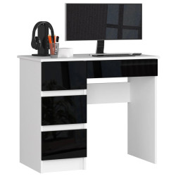 Masa de birou Akord A-7 90cm Left (White/Black Gloss) Thumb