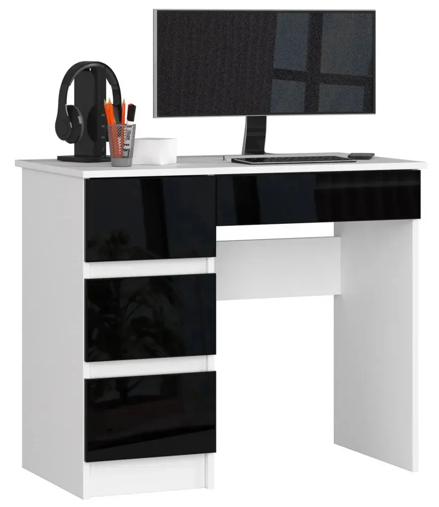 Masa de birou Akord A-7 90cm Left (White/Black Gloss) - 2