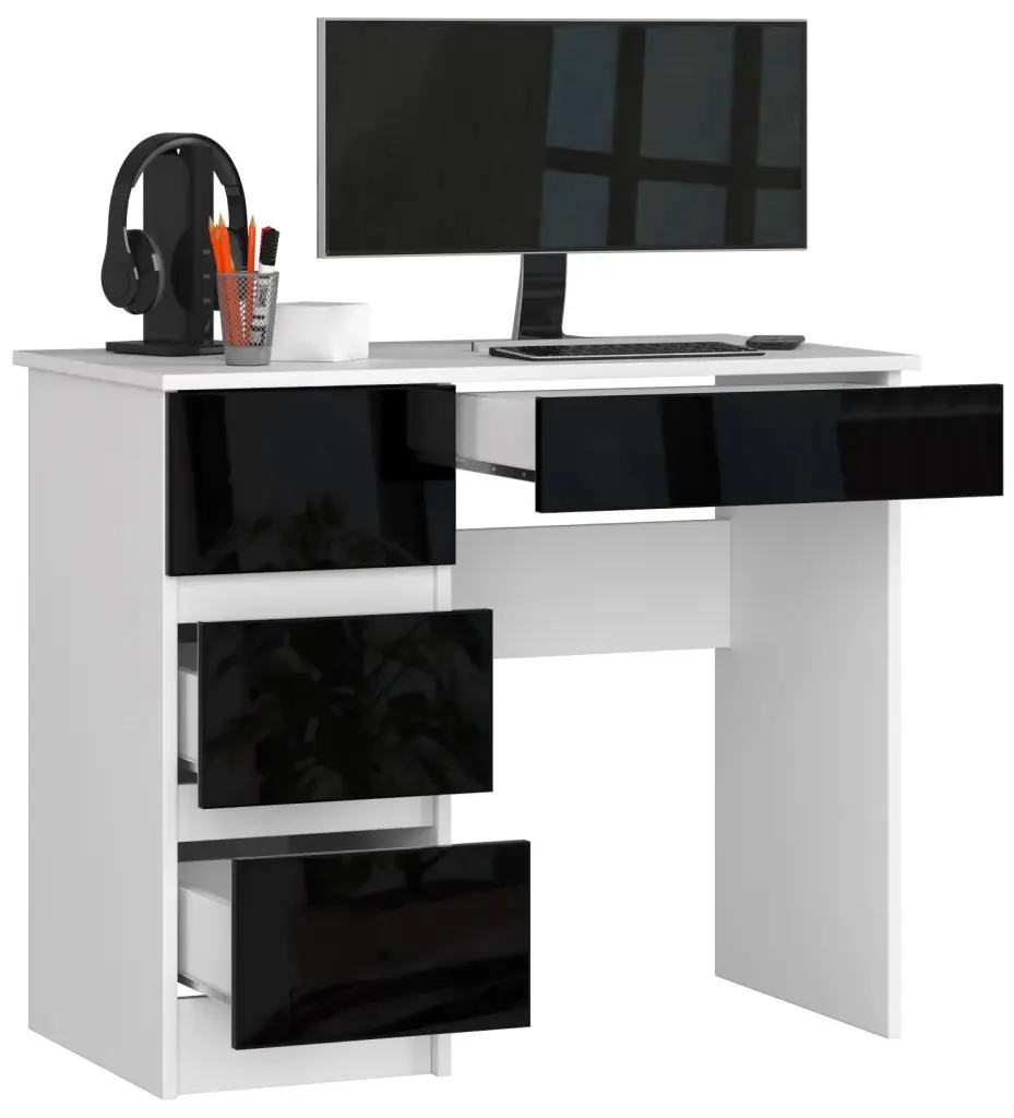 Masa de birou Akord A-7 90cm Left (White/Black Gloss) - 3