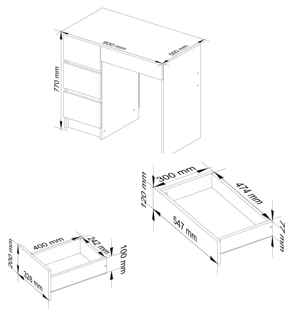 Masa de birou Akord A-7 90cm Left (White/Black Gloss) - 5