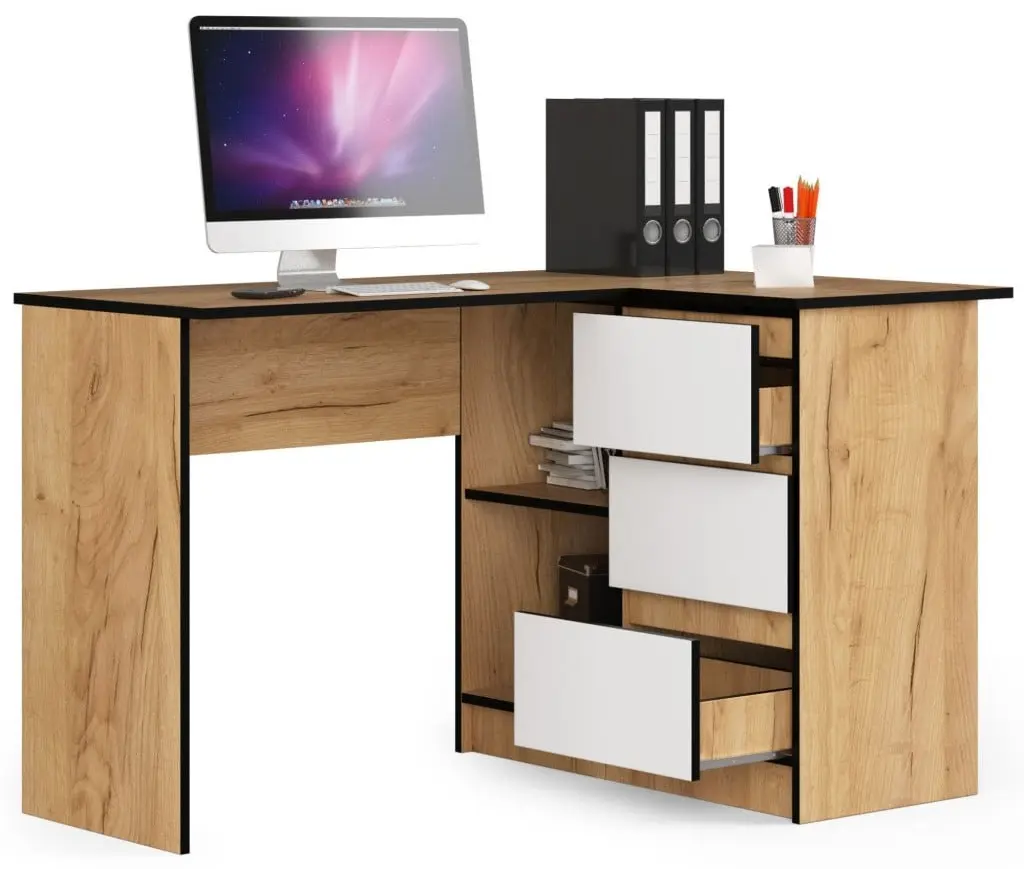 Письменный стол Akord B16 124cm Right (Craft Oak/White) - 3