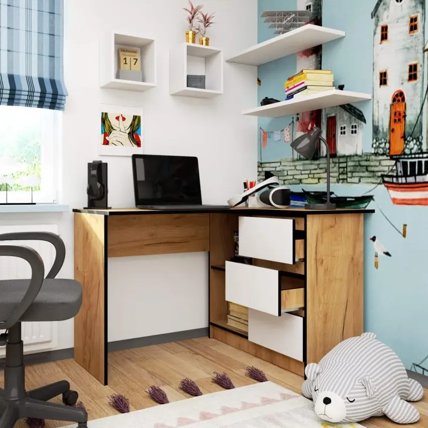 Письменный стол Akord B16 124cm Right (Craft Oak/White)
