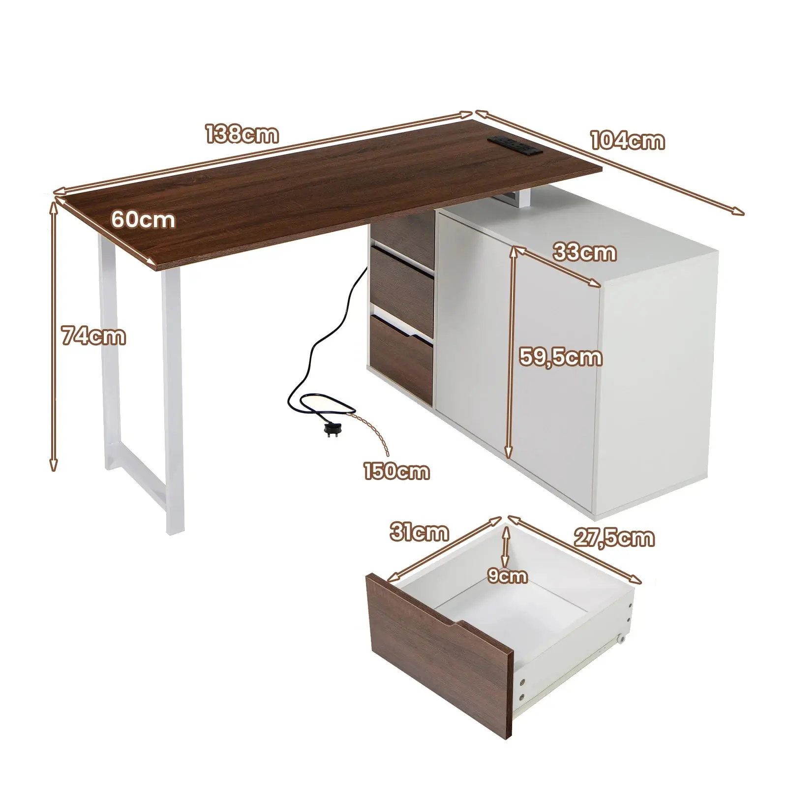 Письменный стол Costway CB10721DE-BN+ (Brown/White) - 4