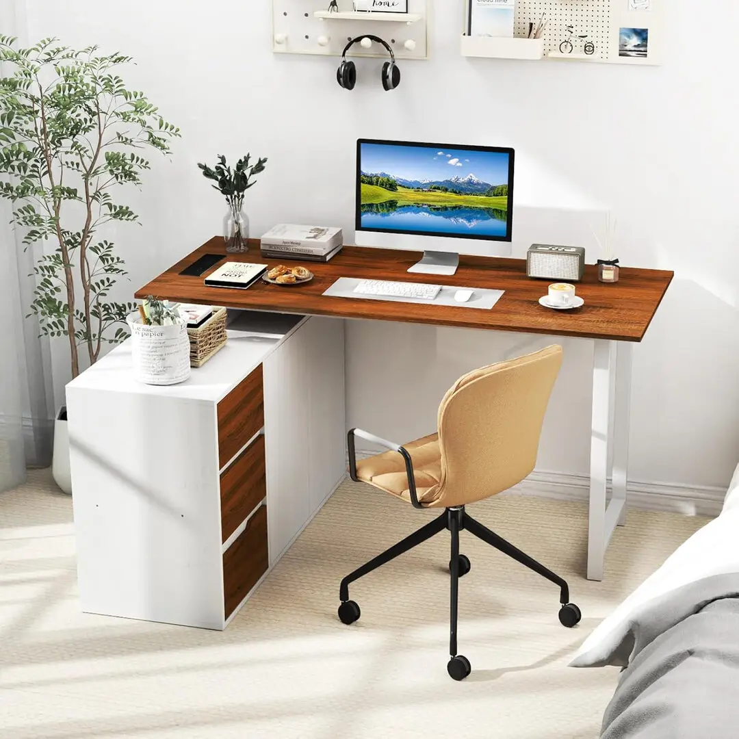 Письменный стол Costway CB10721DE-BN+ (Brown/White)