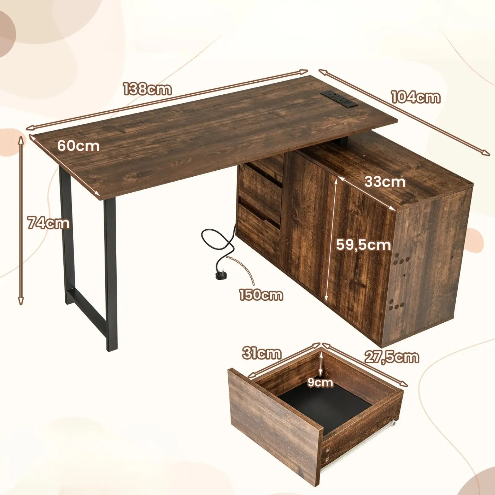 Письменный стол Costway CB10721DE-CF+ (Brown) - 3
