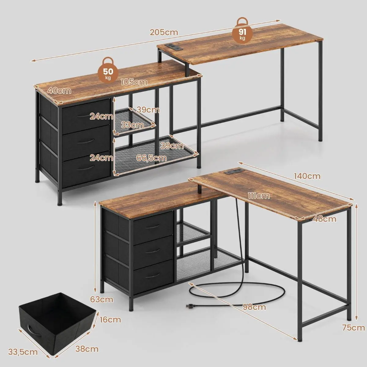 Masa de birou Costway CB10958DE-CF (Brown) - 3