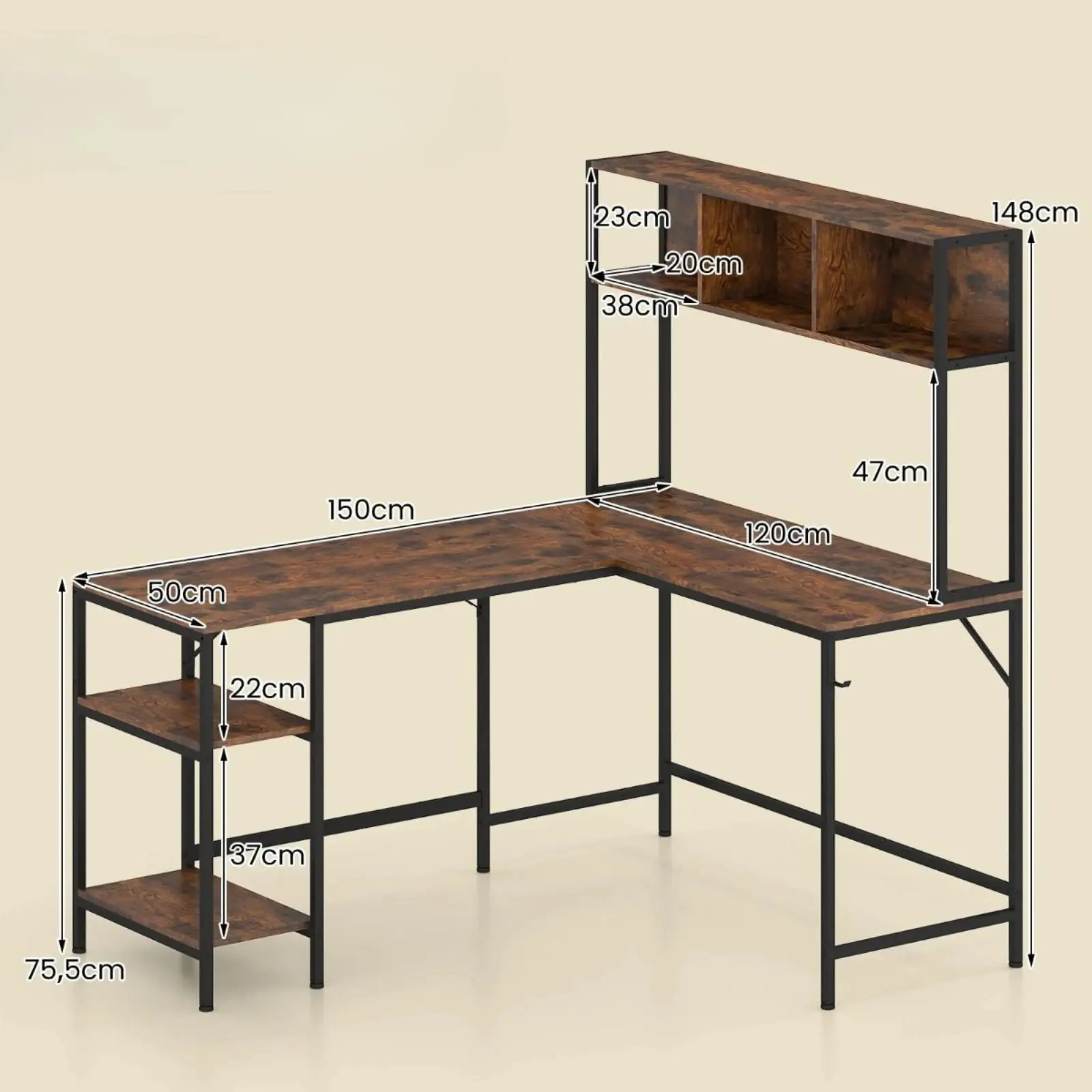 Masa de birou Costway JV12985CF (Brown) - 4