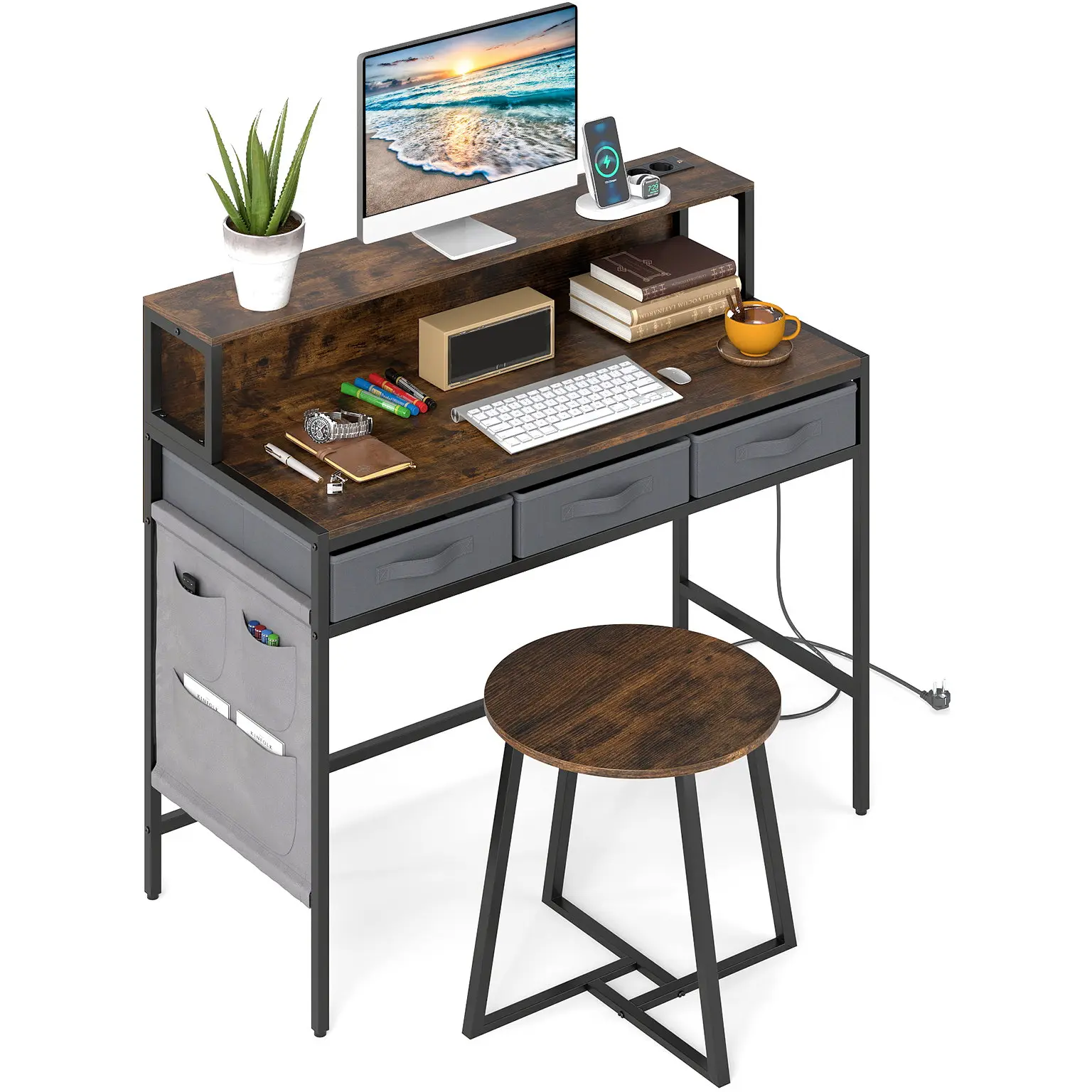 Письменный стол с табуретом Costway HU11211DE-CF (Brown) - 2