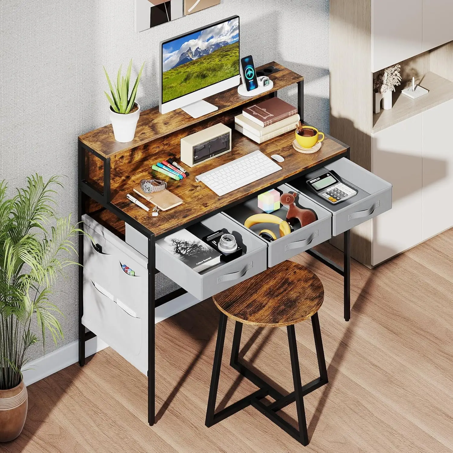 Письменный стол с табуретом Costway HU11211DE-CF (Brown) - 5