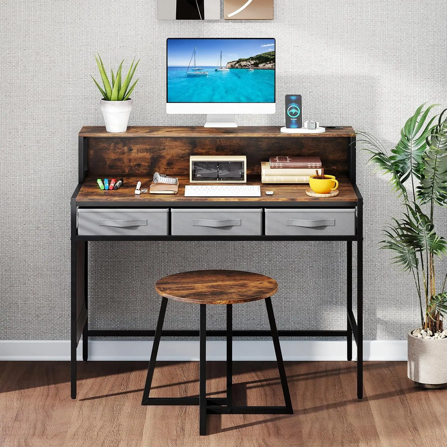 Письменный стол с табуретом Costway HU11211DE-CF (Brown) - 6