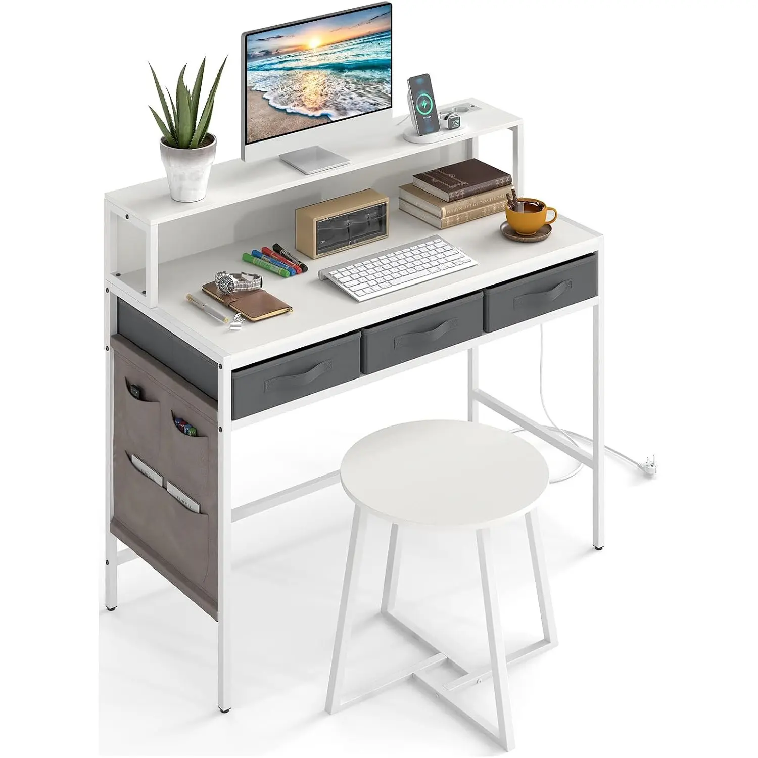 Письменный стол с табуретом Costway HU11211DE-WH (White) - 2